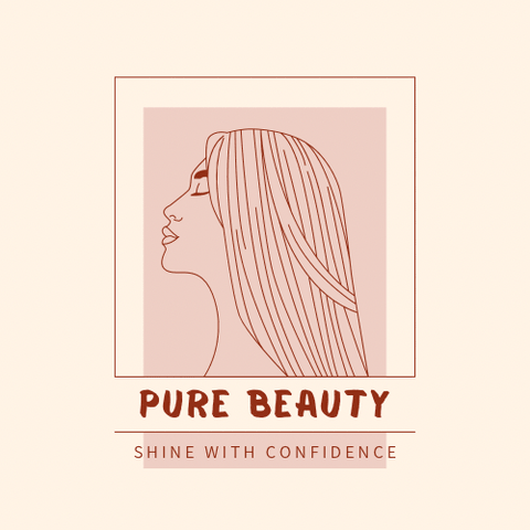 Logo Pure Beauty : un profil de femme aux cheveux longs, avec la devise Shine with confidence.